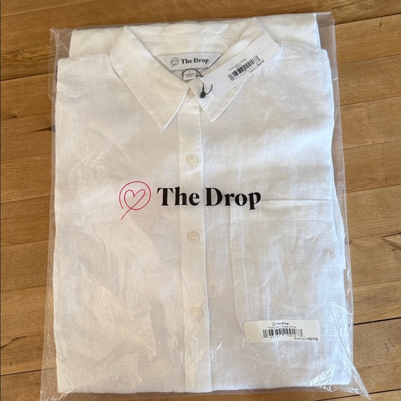 White Button-Up 100% Linen DRESS by The Drop. Size L. Splits. Pockets. New! - Picture 5 of 7